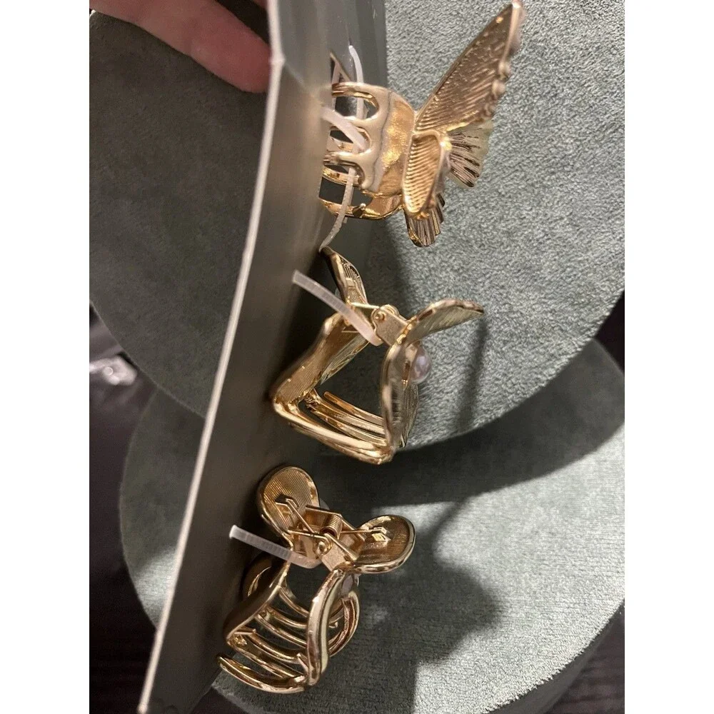 A New Day Gold Metal Butterfly Hair Clip Set of 3 with Pearl Accent